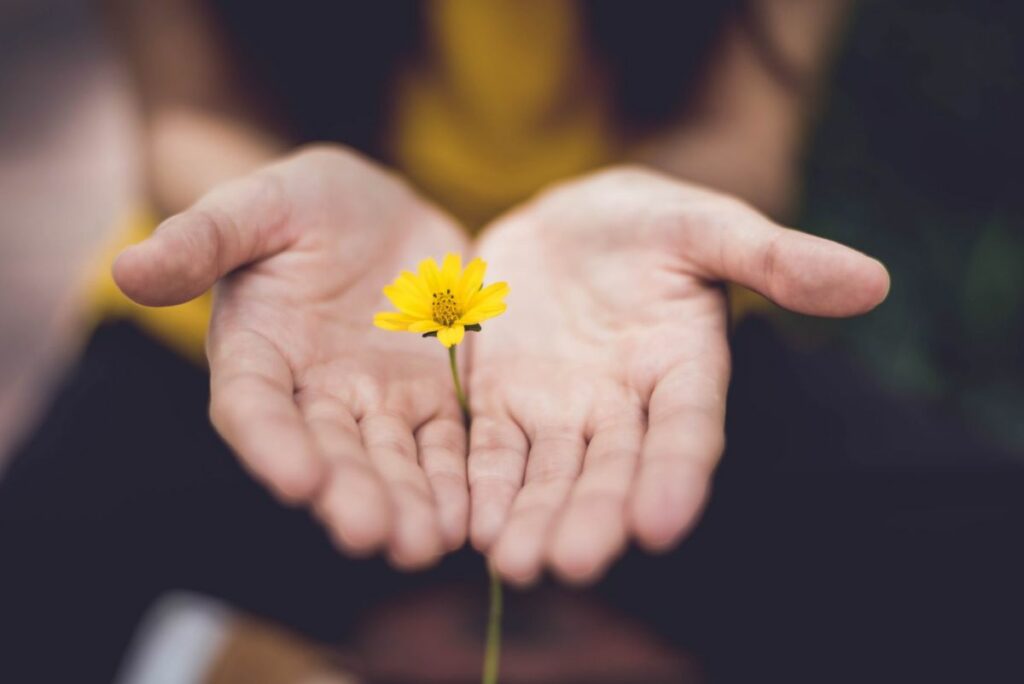 Mains fleur jaune
